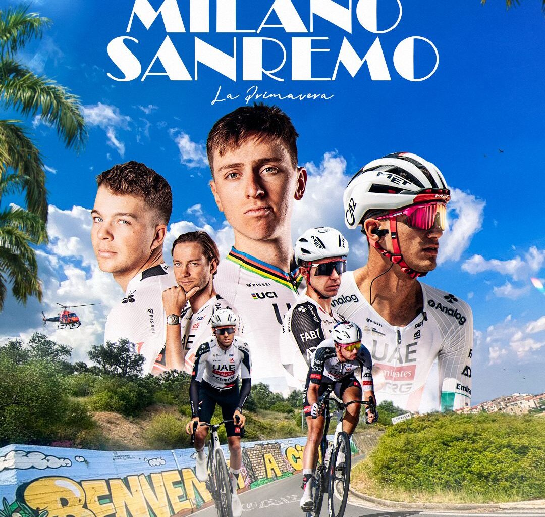 Tadej Pogačar leads the UAE Team Emirates-XRG squad at Milano-Sanremo