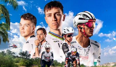 Tadej Pogačar leads the UAE Team Emirates-XRG squad at Milano-Sanremo