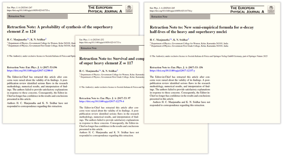Physicists flag over 50 papers on superheavy elements, leading to 3 retractions – Retraction Watch