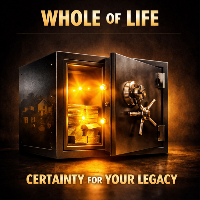 Open safe glowing with gold bars to illustrate Whole of Life insurance protecting a landlord’s legacy