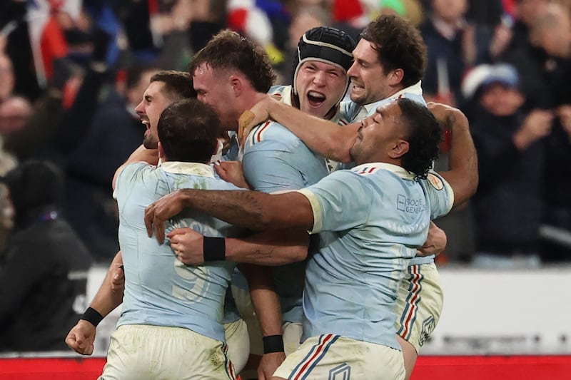 France's players celebrate after winning the Six Nations. Photograph: Franck Fife/AFP via Getty Images  