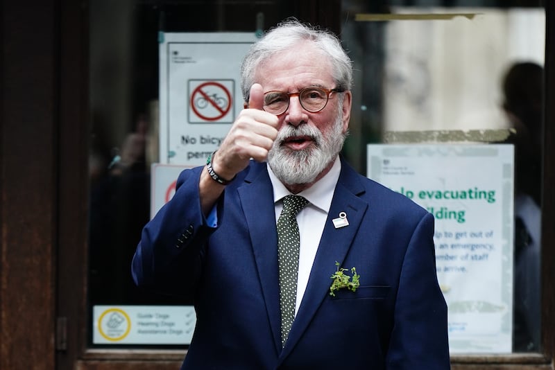 Gerry Adams arrives at the Royal Courts of Justice, in central London, on St Patrick's Day. Photograph: Aaron Chown/PA Wire