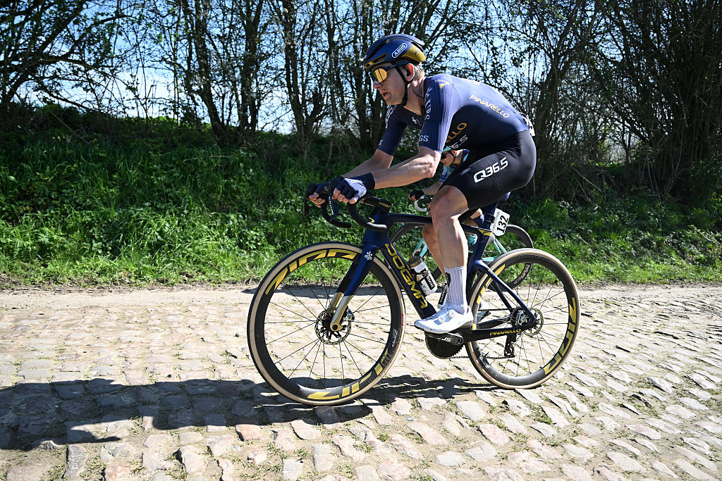Aim&eacute; De Gendt rides across the cobbles