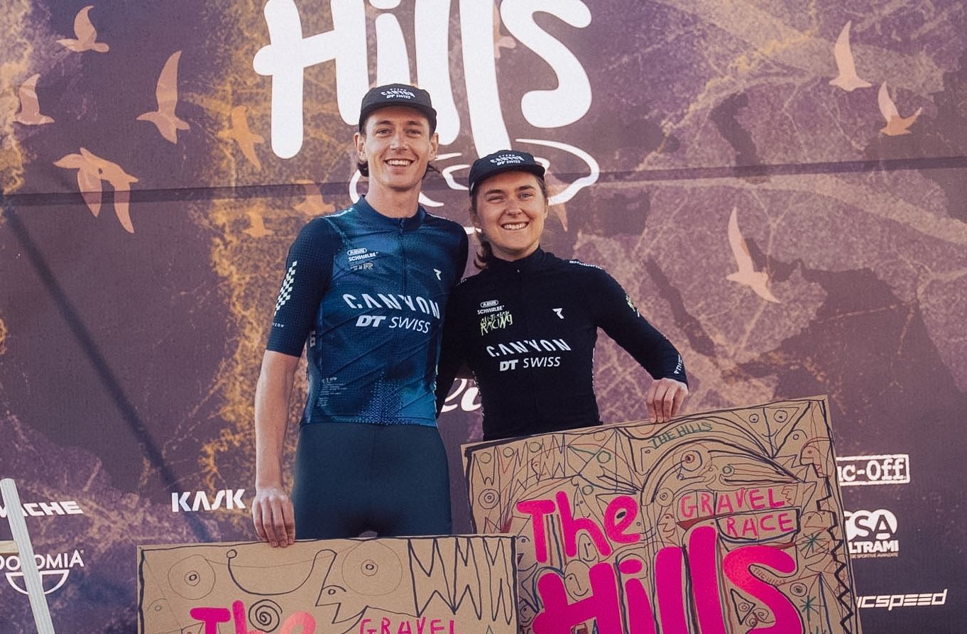 Bradyn Lange and Larissa Hartog, both riding for Canyon x DT Swiss All-Terrain Racing, celebrate victories in elite divisions at 2026 The Hills