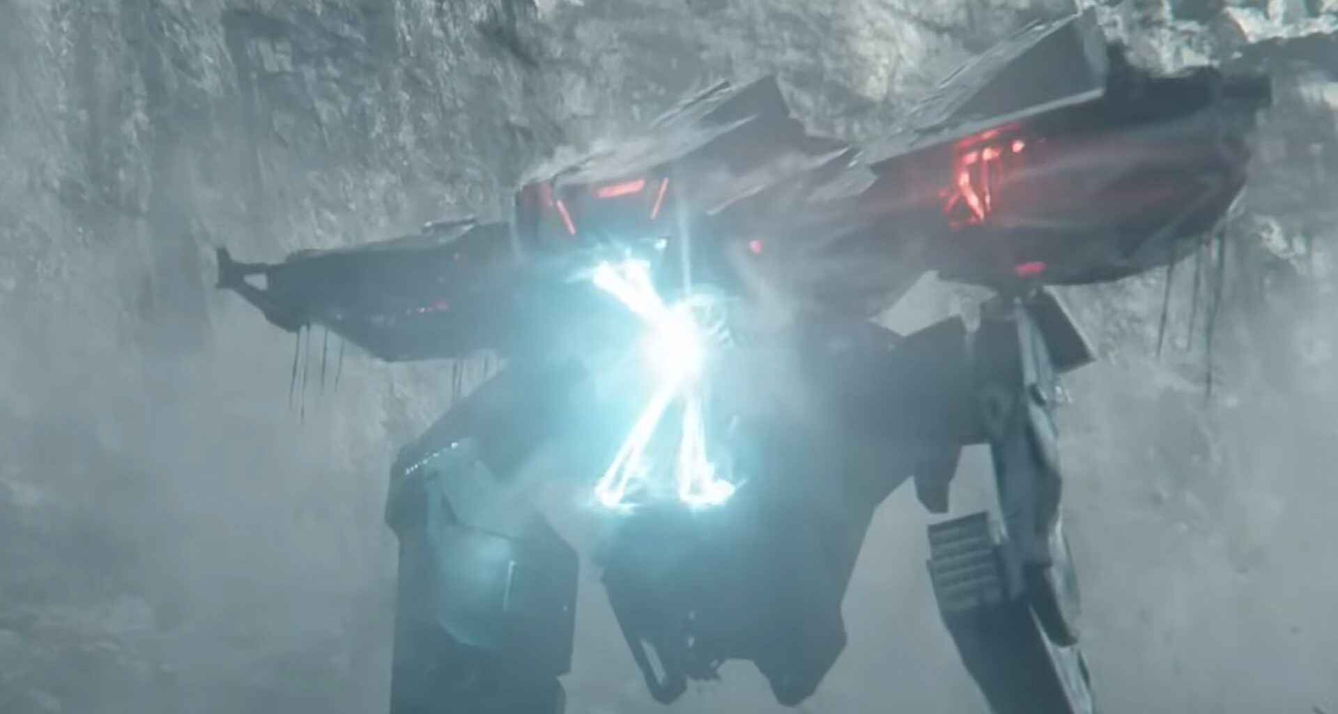 The giant robot villain of Netflix's War Machine charging up an energy blast