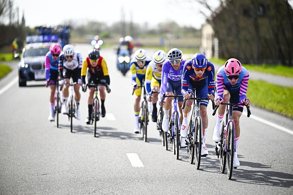 Dutch Hartthijs de Vries of Unibet Rose Rockets pictured in action during the men elite 'Middelkerke-Wevelgem - In Flanders Fields' one day cycling race, 240.8 km from Middelkerke to Wevelgem, on Sunday 29 March 2026. BELGA PHOTO JASPER JACOBS (Photo by JASPER JACOBS / BELGA MAG / Belga via AFP)