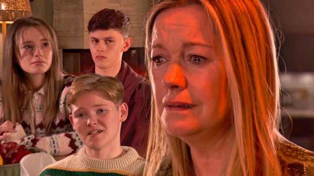 Dee Dee, Ant and Ro are unimpressed as they stare at a sad Diane in a Hollyoaks composition image