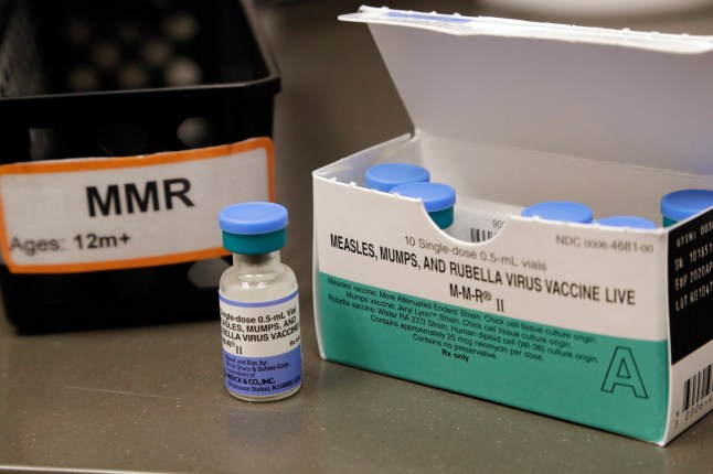 FILE - A dose of the measles, mumps and rubella vaccine is displayed at the Neighborcare Health clinics at Vashon Island High School in Vashon Island, Wash., on May 15, 2019. In a statement on Friday July 14, 2023, Britain???s Health Security Agency said that measles vaccination rates in parts of London have dropped so low that the capital could see tens of thousands of cases of the rash-causing disease unless immunization coverage is quickly boosted. (AP Photo/Elaine Thompson, File) 12516371