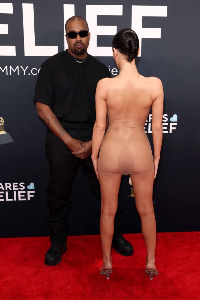 LOS ANGELES, CALIFORNIA - FEBRUARY 02: (EDITOR'S NOTE: Image contains nudity.) L-R, Kanye West and Bianca Censori attend the 67th Annual GRAMMY Awards on February 02, 2025 in Los Angeles, California. (Photo by Matt Winkelmeyer/Getty Images for The Recording Academy)