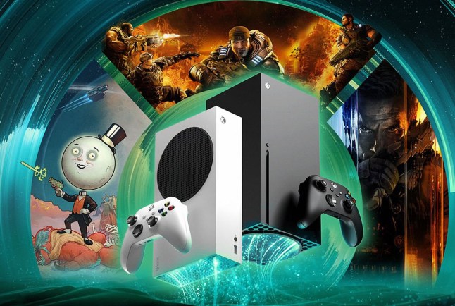 Xbox Series X and S surrounded by game characters