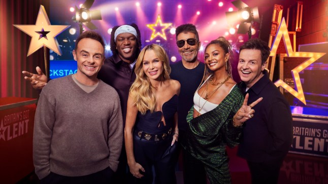 A Britain's Got Talent photo with Anthony McPartlin, KSI, Amanda Holden, Simon Cowell, Alesha Dixon and Declan Donnelly smiling for a photo.