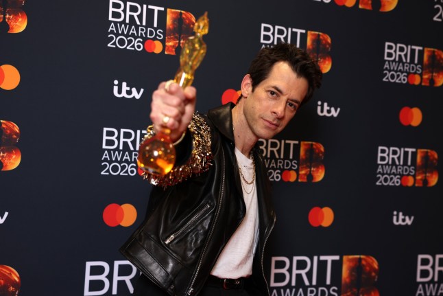 MANCHESTER, ENGLAND - FEBRUARY 28: (EDITORIAL USE ONLY) Mark Ronson poses with the Outstanding Contribution award during The BRIT Awards 2026 at Co-op Live on February 28, 2026 in Manchester, England. (Photo by JMEnternational/Getty Images)