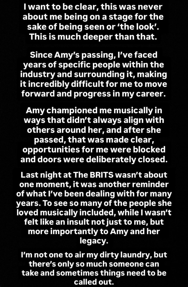 Amy Winehouse's goddaughter slams Brit Awards for 'insulting her legacy' in tribute