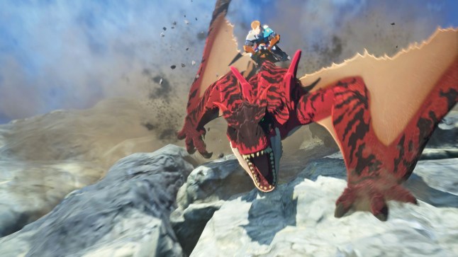 Monster Hunter Stories 3: Twisted Reflection screenshot of a human riding a dragon