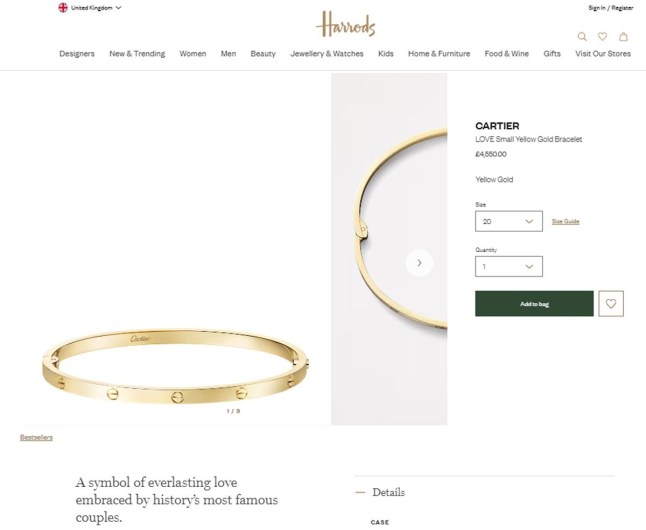 A mum has won a David and Goliath court fight against Harrods after the luxury store refused to give her a refund for a ?4,550 Cartier gold bracelet that was too small to fit on her wrist.Georgia Romain sued the high-end Knightsbridge store on her own without legal assistance after Harrods declined to accept the return of a Cartier ?Love? bracelet which she had bought online, then sent back as it didn't fit.
