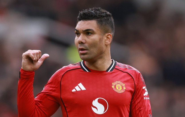 MANCHESTER, ENGLAND - MARCH 15: Casemiro of Manchester United during the Premier League match between Manchester United and Aston Villa at Old Trafford on March 15, 2026 in Manchester, England. (Photo by Catherine Ivill - AMA/Getty Images)