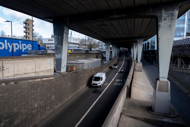 Traffic under the A40 Westway on 13th January 2023 in London, United Kingdom.