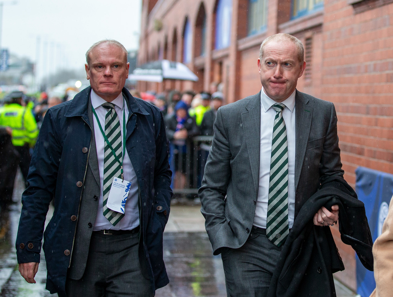 Chris McKay and Michael Nicholson arrive at Ibrox.