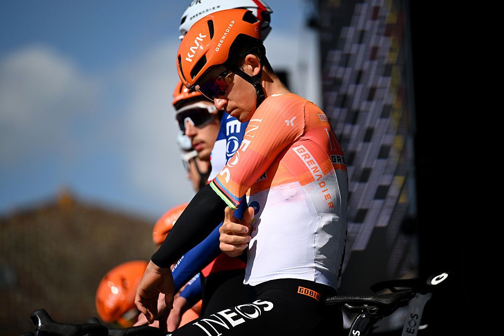 CORMORANCHE-SUR-SAONE, FRANCE - MARCH 12: Michal Kwiatkowski of Poland and Team INEOS Grenadiers prior to the 84th Paris-Nice 2026, Stage 5 a 206.3km stage from Cormoranche-sur-Saone to Colombier-le-Vieux / #UCIWT / on March 12, 2026 in Cormoranche-sur-Saone, France. (Photo by Szymon Gruchalski/Getty Images)
