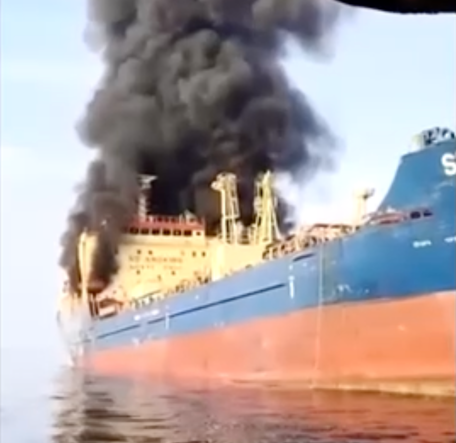 Iranian drones send oil tanker up in flames in Strait of Hormuz