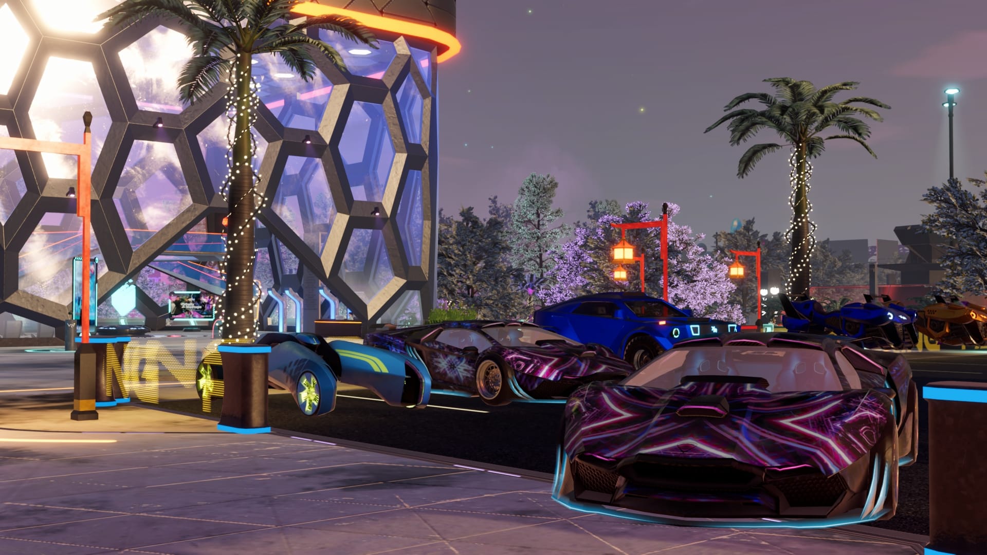 A public parking lot full of vehicles.