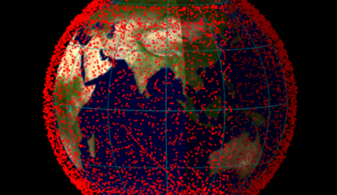 A view of Earth nearly covered in red dots.