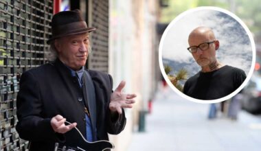 Dave Davies with a guitar on a New York street, and Moby looking pensive in the desert