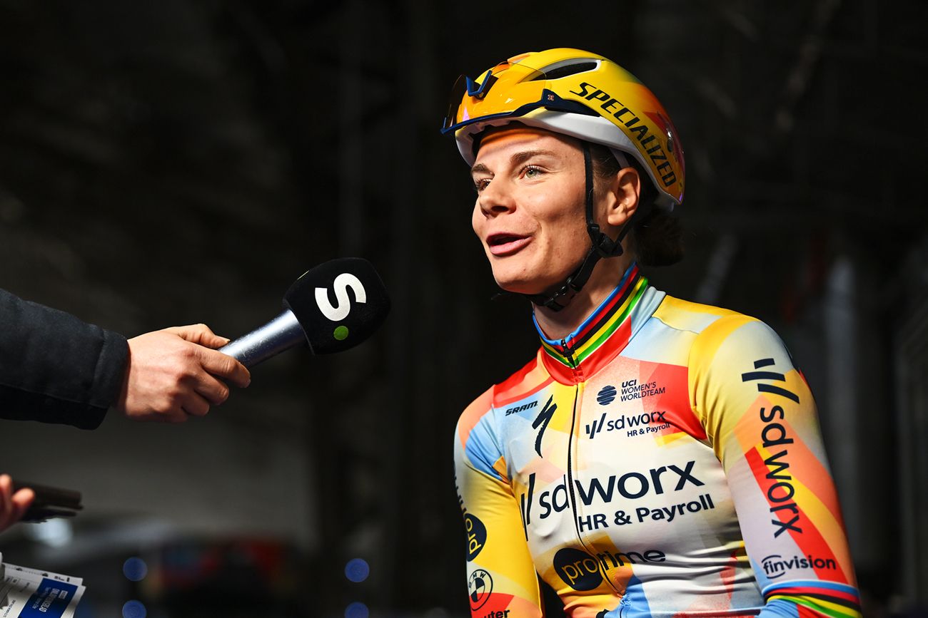 GHENT, BELGIUM - FEBRUARY 28: Lotte Kopecky of Belgium and Team SD Worx - Protime prior to the 21st Omloop Het Nieuwsblad 2026, Women's Elite a 137.2km one day race from Ghent to Ninove / #UCIWWT / on February 28, 2026 in Ghent, Belgium. (Photo by Luc Claessen/Getty Images)