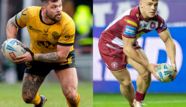 Castleford Tigers Liam Hood and Wigan Warriors Tom Forber