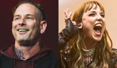 Corey Taylor onstage in 2024 and Lzzy Hale onstage in 2025