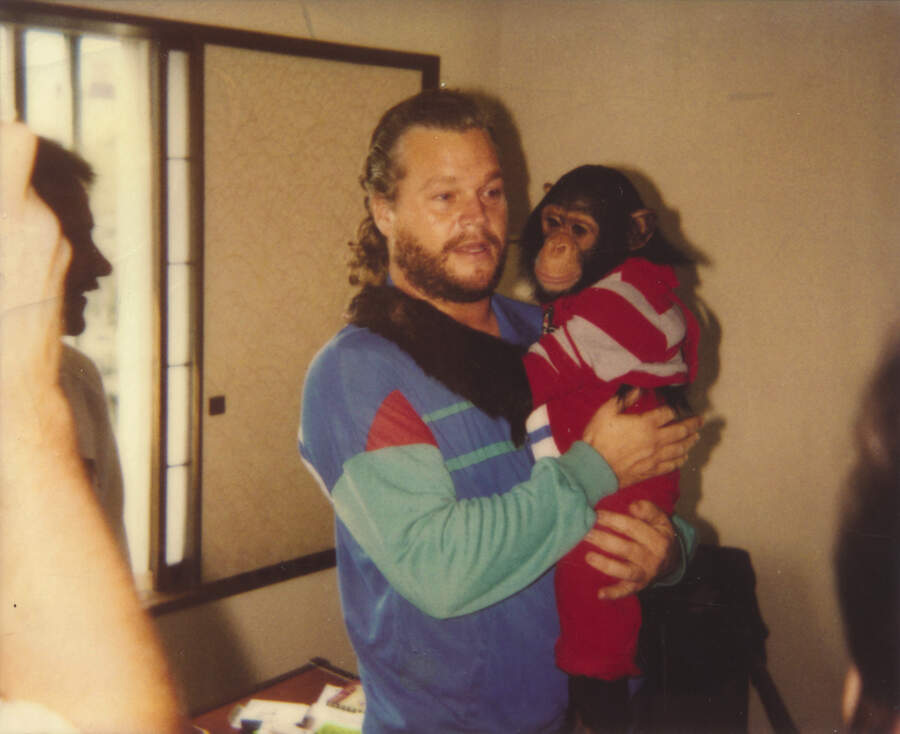 Danny Francis with Michael Jackson's pet chimp, Bubbles