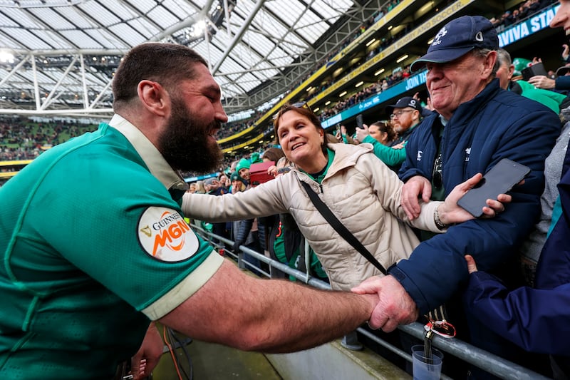 Ireland’s Tom O'Toole with his family after the Scotland game. Photograph: Ryan Byrne/Inpho