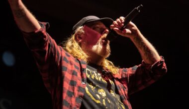 Tomas Lindberg singing on stage