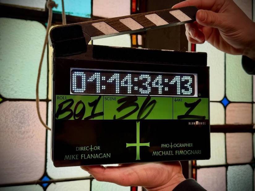 A film slate from day 1 of shooting Mike Flanagan's The Exorcist