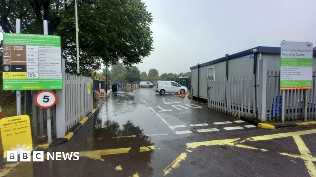 The entrance to a household recycling centre on a cloudy day