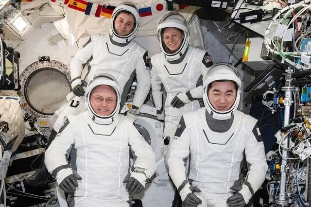 (Clockwise from bottom left) Mike Fincke, Oleg Platonov, Zena Cardman and Kimiya Yui.Credit: NASA