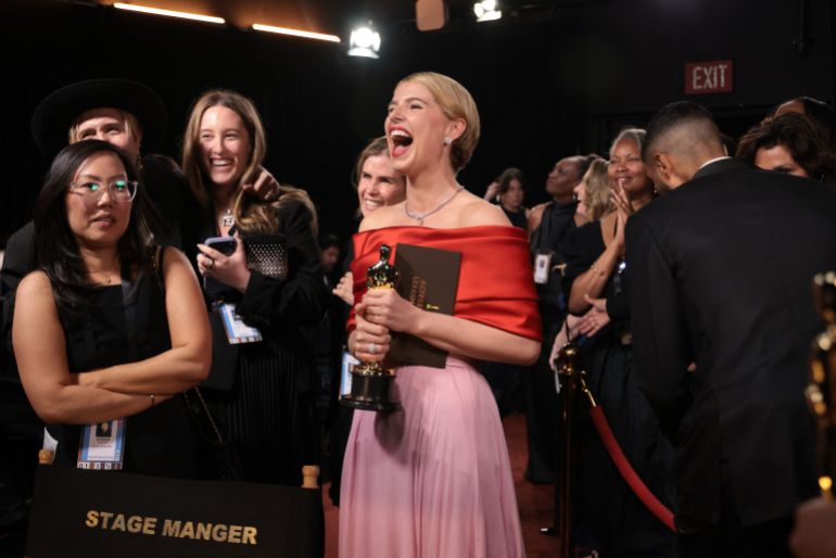 This handout picture courtesy of the Academy of Motion Picture Arts and Sciencies (AMPAS) shows Irish actress Jessie Buckley during the 98th Annual Academy Awards at the Dolby Theatre in Hollywood, California on March 15, 2026.