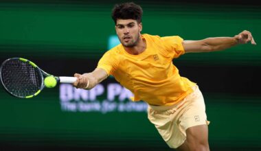 Carlos Alcaraz in action against Cameron Norrie on Thursday in Indian Wells.