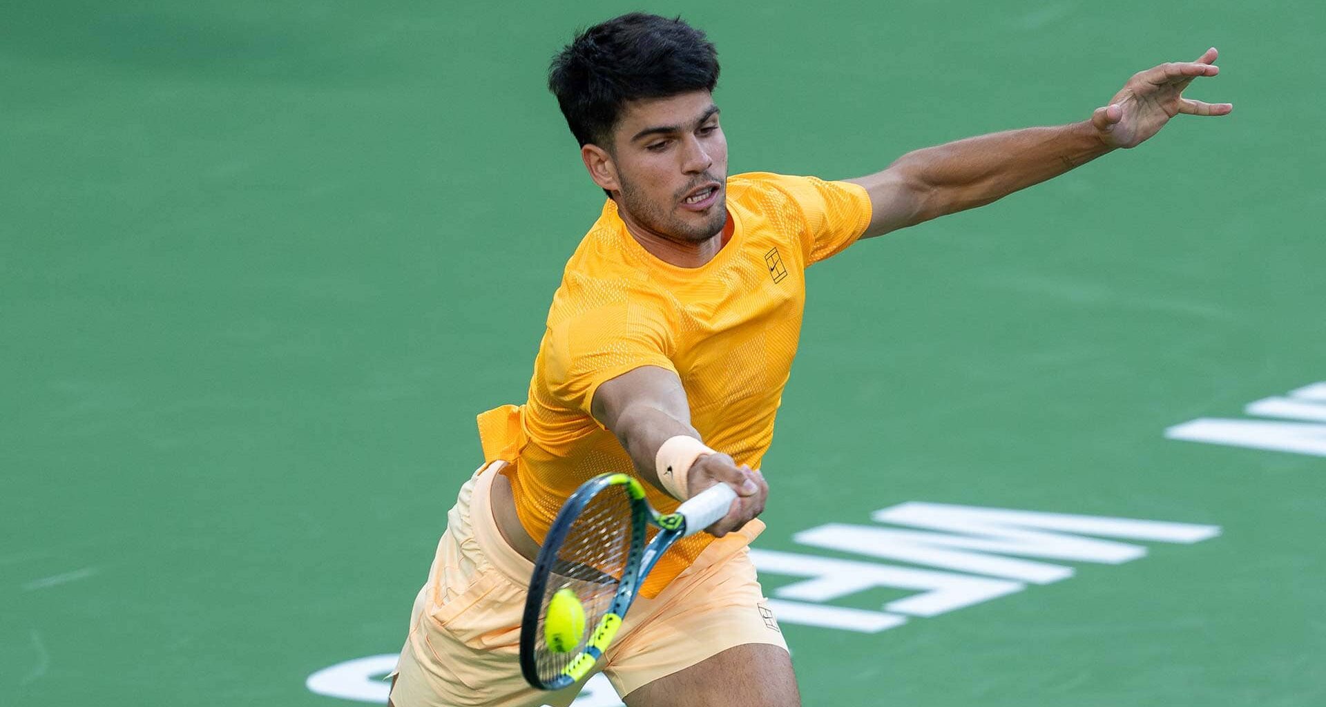 Carlos Alcaraz defeated Arthur Rinderknech in three sets on Monday in Indian Wells.