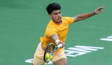 Carlos Alcaraz defeated Arthur Rinderknech in three sets on Monday in Indian Wells.