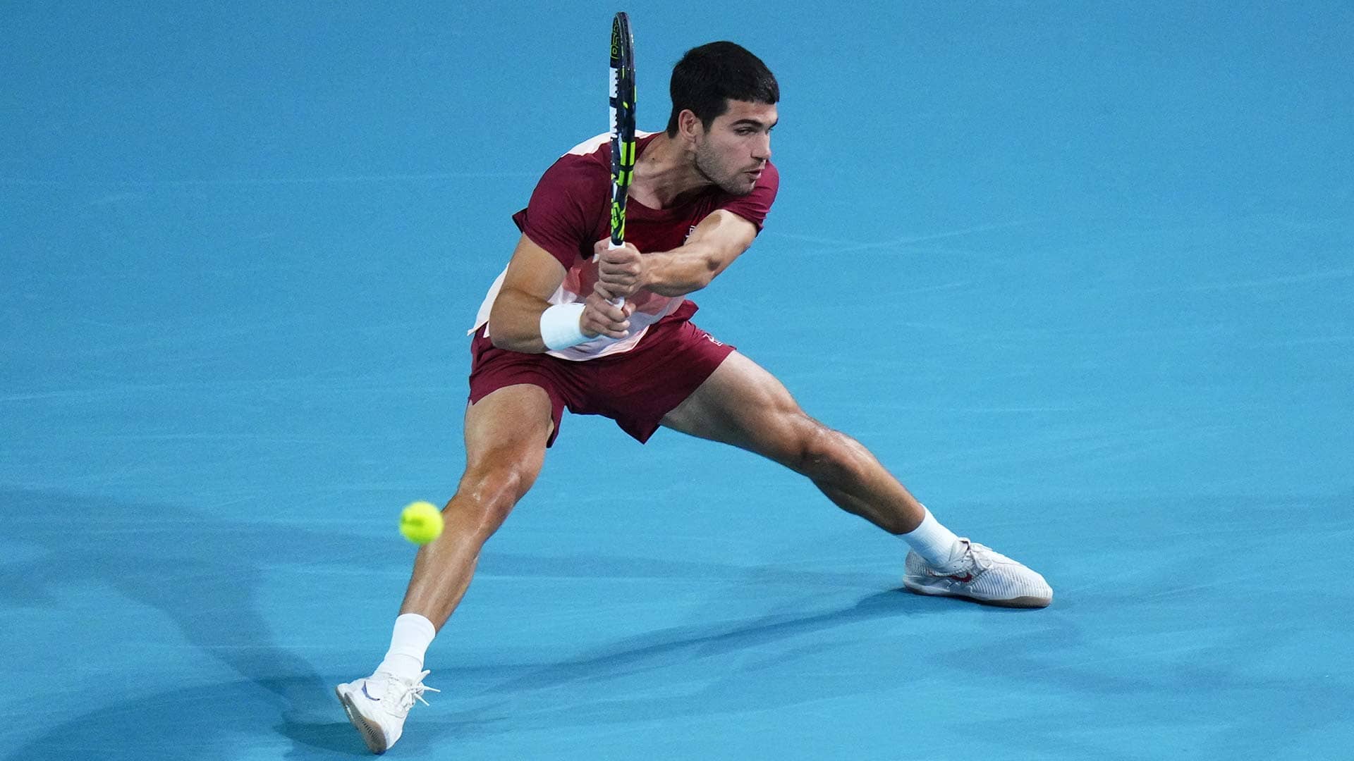 Carlos Alcaraz in action in Miami in 2025.