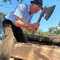 Siacu – craftsman hewing timber (traditional carpentry work) © Diana Iabrasu First Aid for Endangered Heritage: An Interview with Ambulance for Monuments - Image 3 of 20