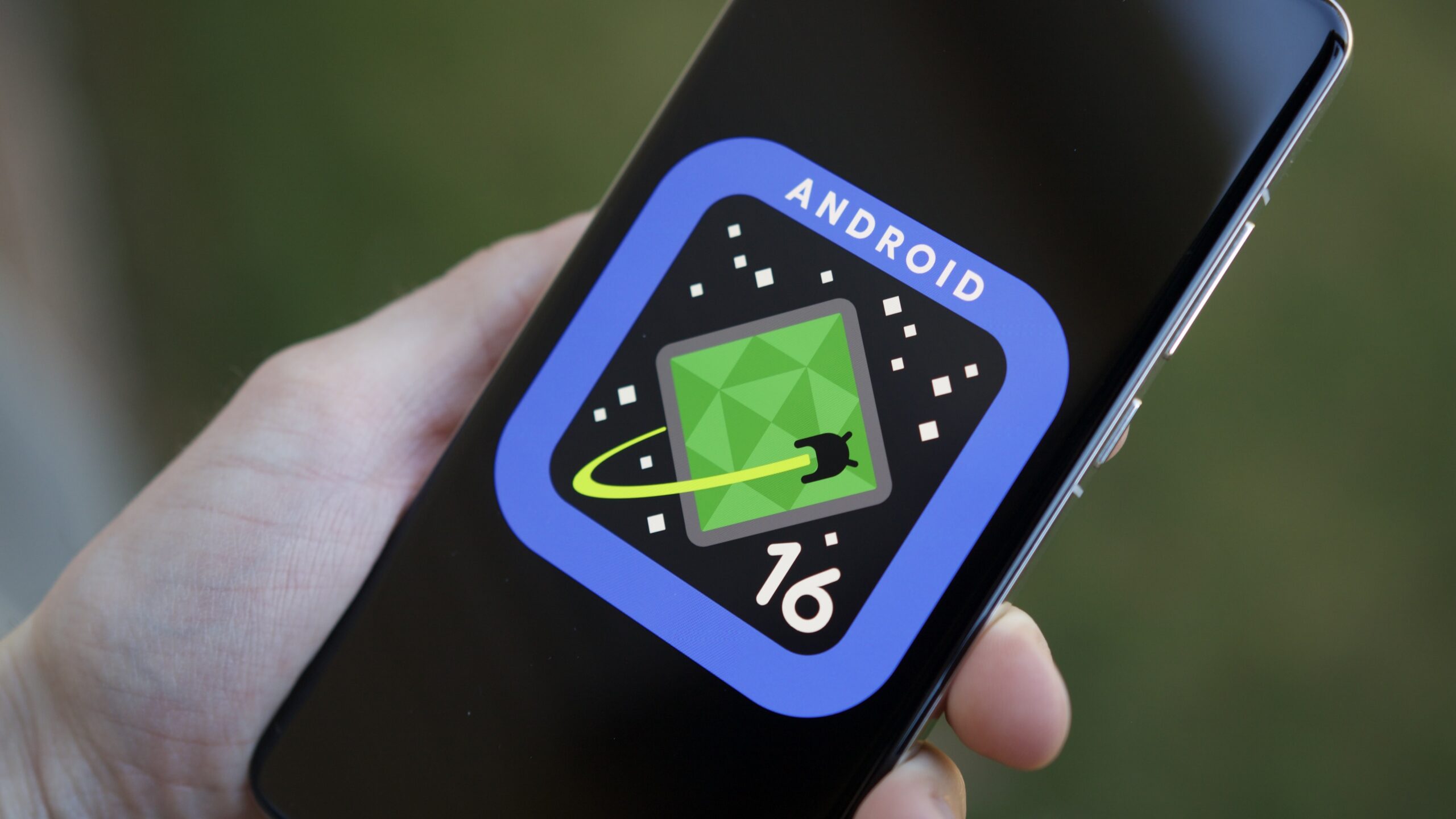 android 16 logo outside hero 2 Android 16 logo on a phone.