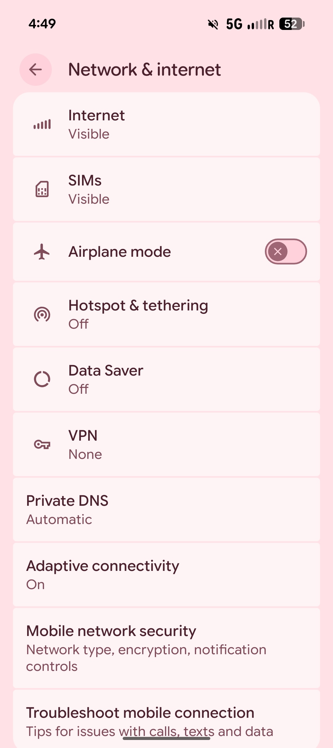 Screenshot of connectivity settings in Android 16 QPR3.