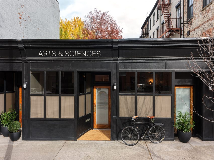 Restored black building facade