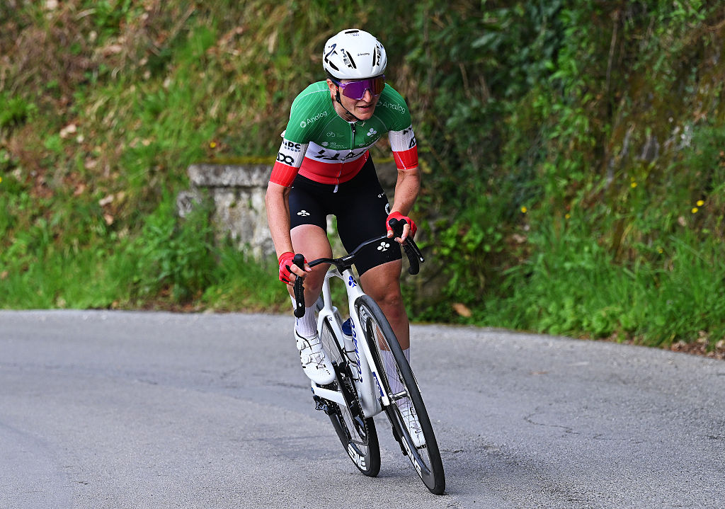 CINQUALE, ITALY - MARCH 08: Elisa Longo Borghini of Italy and UAE Team ADQ competes in the breakaway during the 14th Trofeo Oro in Euro 2026 a 106.8km one day race from Cinquale to Cinquale on March 08, 2026 in Cinquale, Italy. (Photo by Tim de Waele/Getty Images)