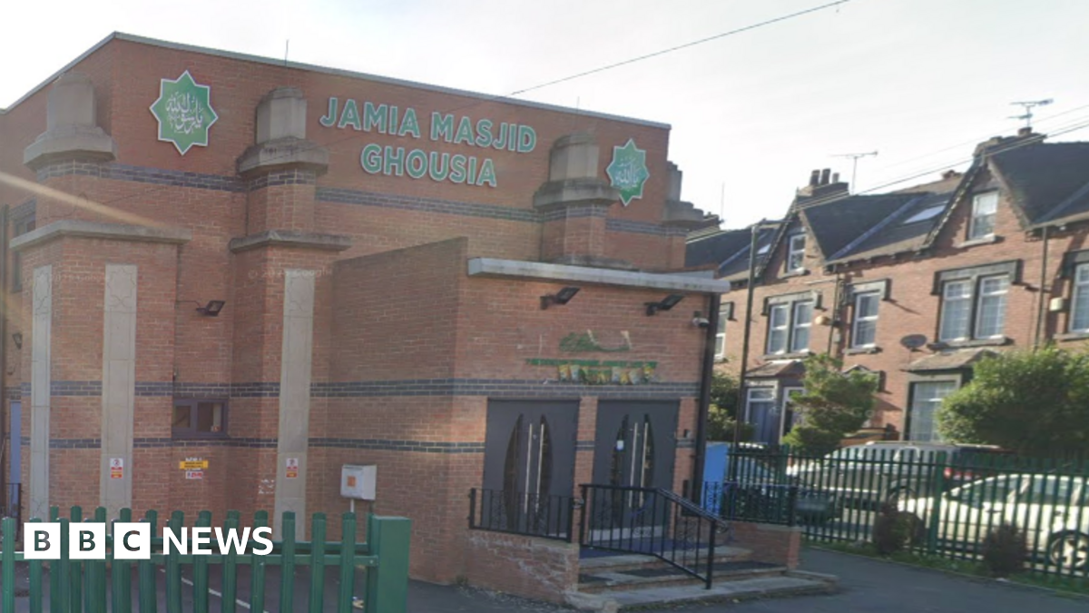 The outside entrance to the Jamia Masjid Ghousia mosque in Armley.
