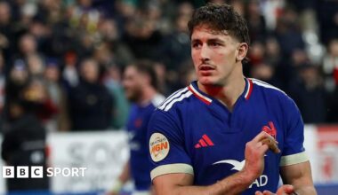 Oscar Jegou playing for France in the 2026 Six Nations