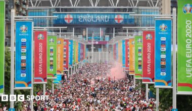 Fans along Wembley way before the Euro 2020 final between England and Italy