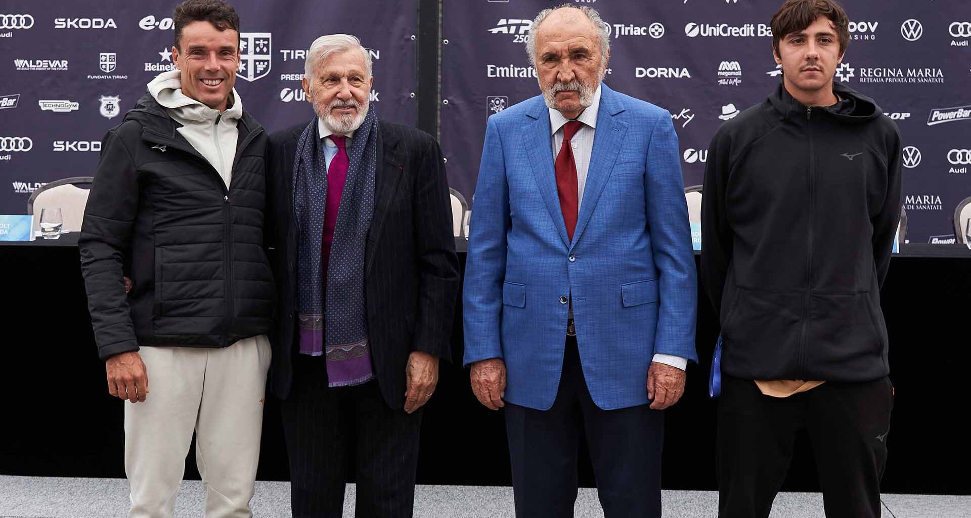 Roberto Bautista Agut, Ilie Nastase, Ion Tiriac and Alexander Shevchenko on Saturday in Bucharest.